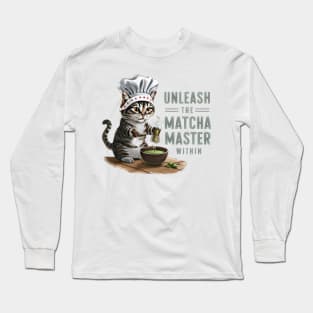 Matcha Master Cat Design: Whisk Your Way to Zen - Japanese-Inspired Long Sleeve T-Shirt